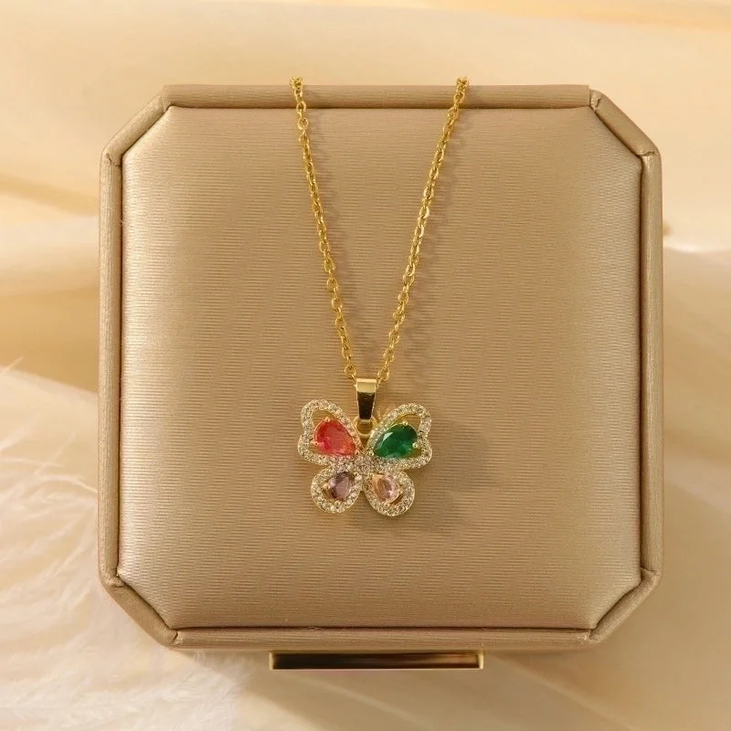 X5226# Color Zirconium Butterfly Necklace