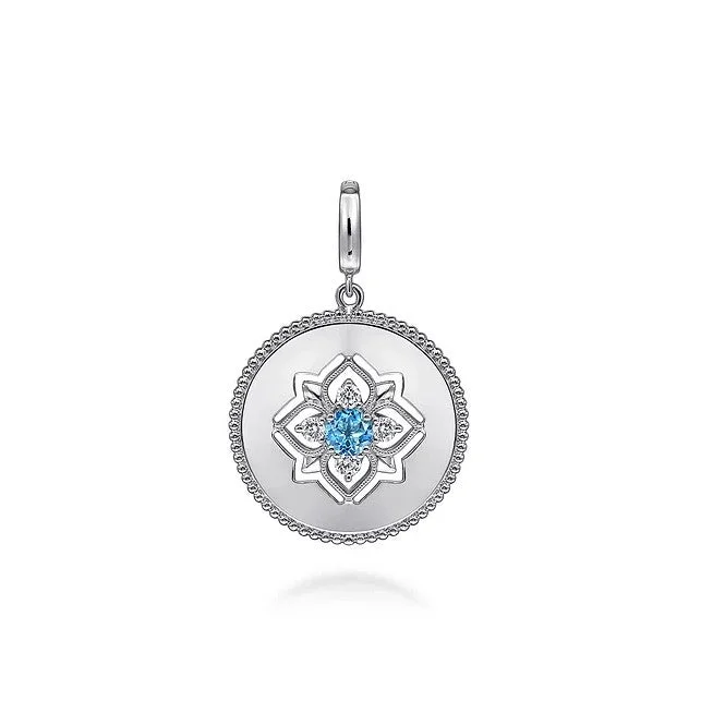 Men's Necklaces-Gabriel Sterling Silver Blue Topaz and White Sapphire Bujukan Medallion Pendant