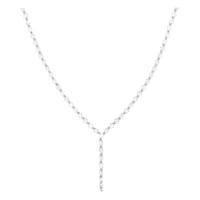 Trendy Gold Necklaces-Silver She's an Icon Lariat Necklace in White Diamondettes