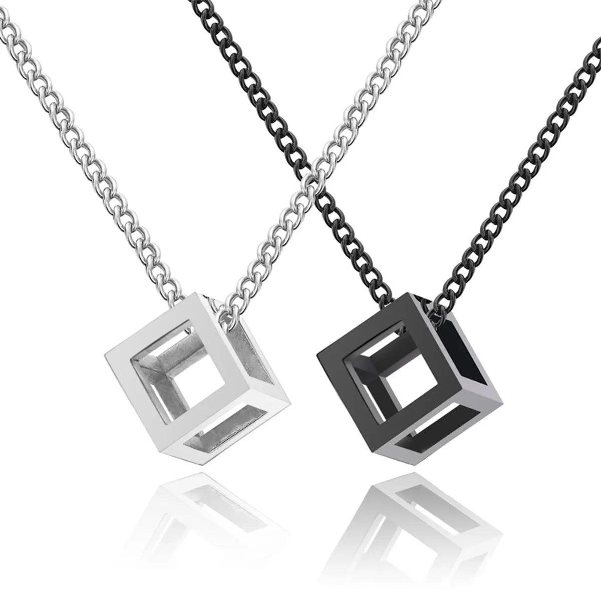 Custom Charm Necklaces-Simple Style Classic Style Square Stainless Steel Titanium Steel Polishing Hollow Out Unisex Pendant Necklace