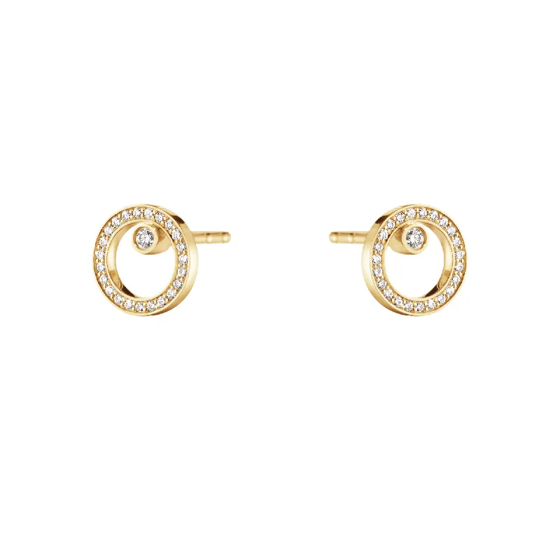 Classic Gold Earrings-Halo 18K Gold Studs w. Diamonds 0.12 ct