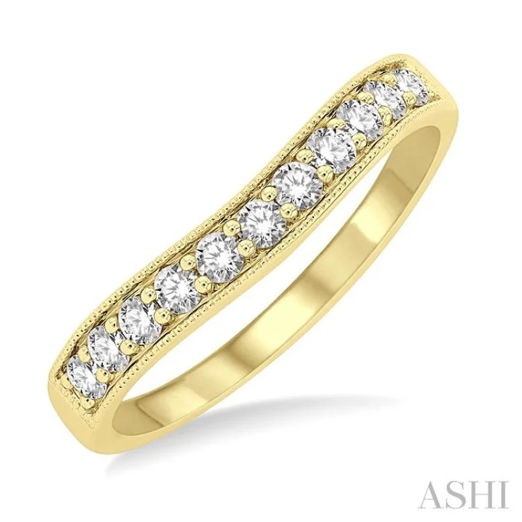 Custom Women’s Diamond Rings-1/3 ctw Arched Round Cut Diamond Wedding Band in 14K Yellow Gold