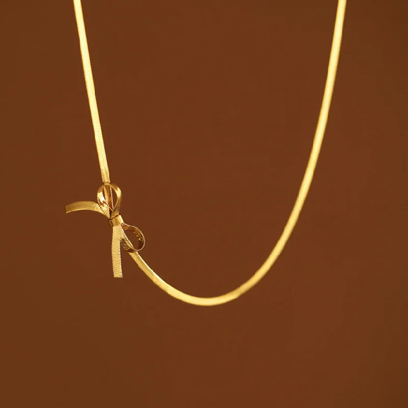 Jewelry Necklaces-Vintage Style Simple Style Solid Color Bow Knot Stainless Steel Plating 18k Gold Plated Necklace