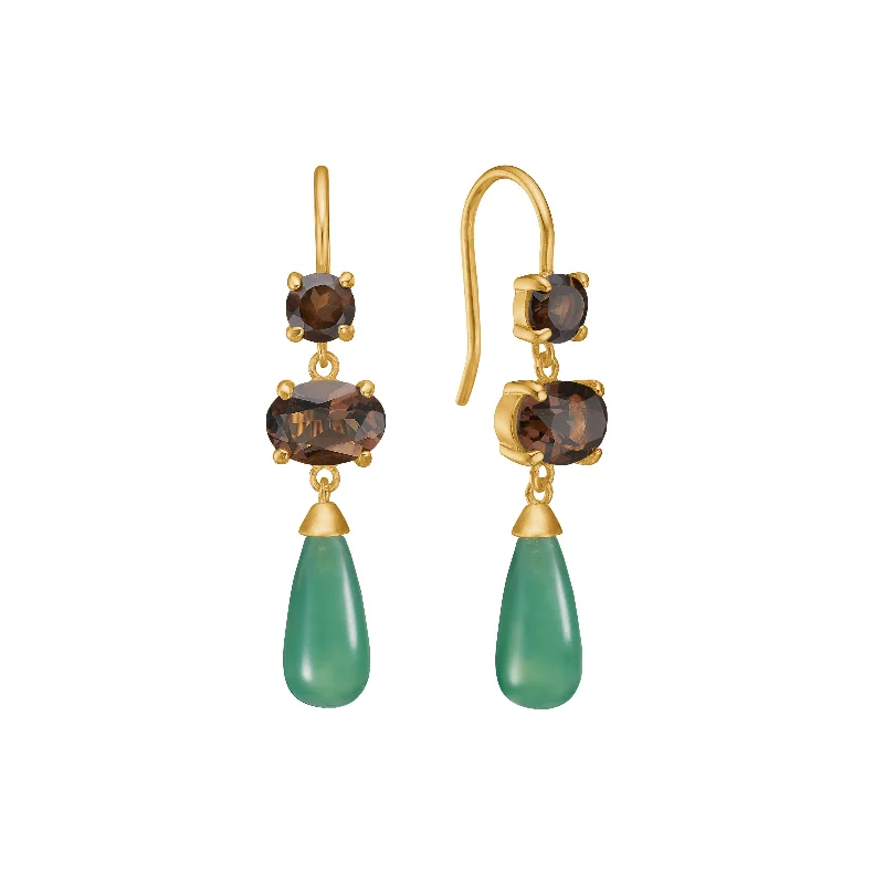 Geometric Drop Earrings-18K Gold Plated Earrings w. Agate & Quartz