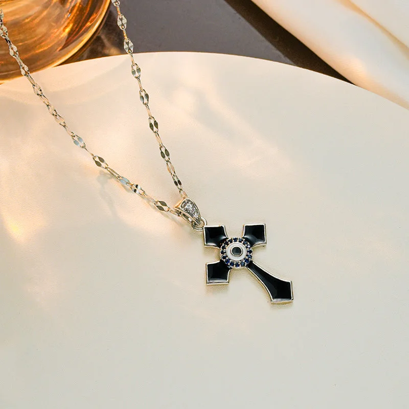 8873 Enamel Black Silver Cross