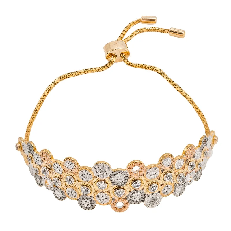 Sleek Silver Bracelets for Women-22K Multi Tone Gold Bracelet W/ Clock Mechanism Design & Drawstring Closure