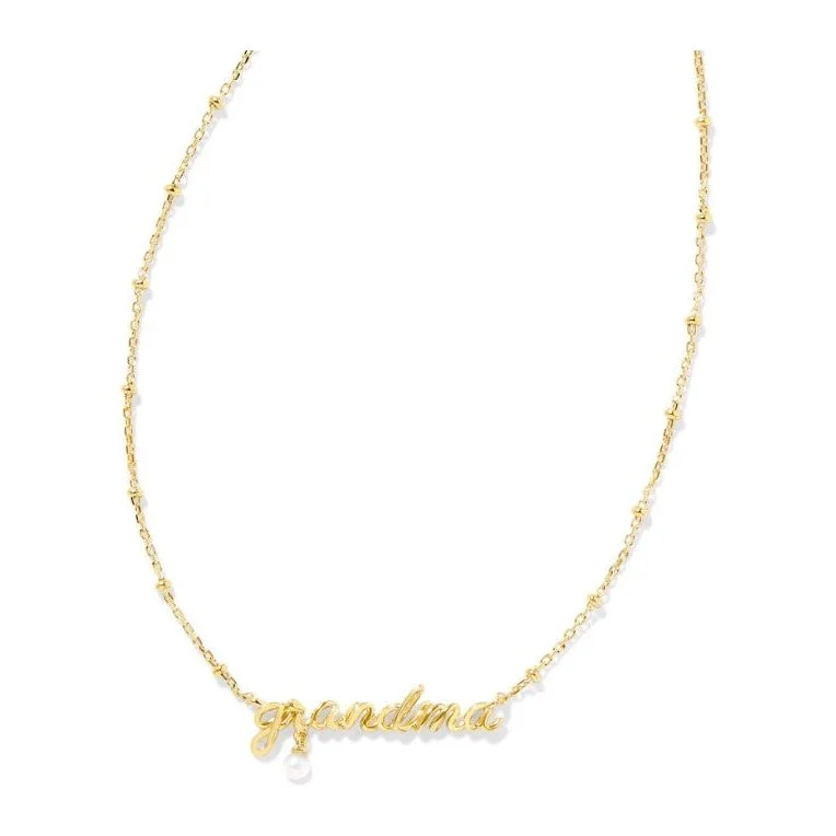 Crystal Choker Necklaces-Kendra Scott Grandma Script Pendant Necklace with Pearl