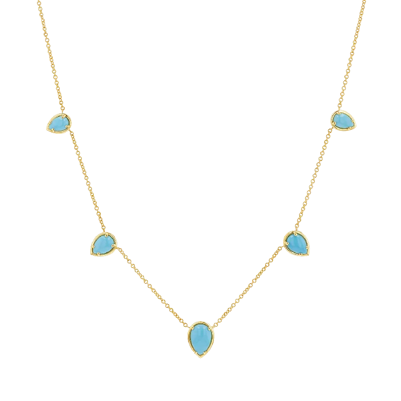 18K Gold Necklaces-Turquoise Tear Drop Strand Necklace