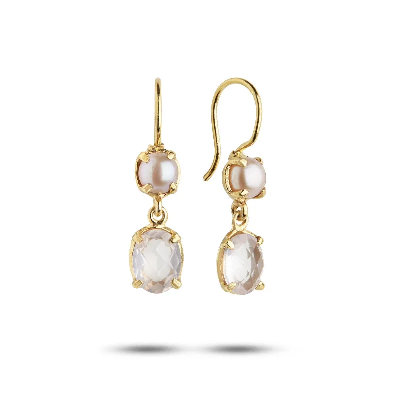 Classic Gemstone Earrings-Limited Edition Rose 18K Gold Plated Earrings w. Quartz