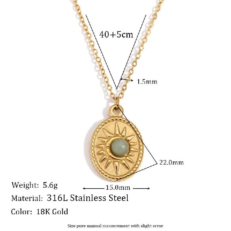 Elliptical Sun Natural Stone Pendant Necklace - Gold