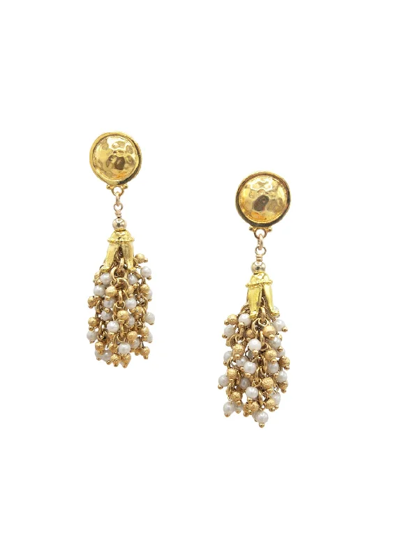 Crystal Dangle Earrings for Women-Pearl and Gold Cluster Gold Post  Earrings