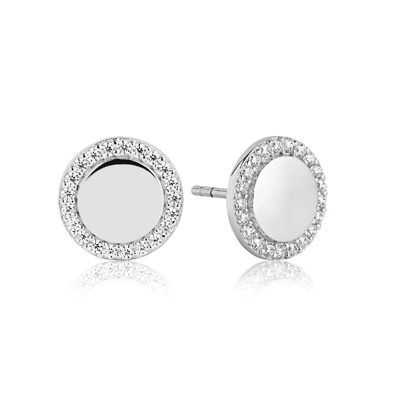 Designer Drop Hoop Earrings-Follina Silver Earrings w. White Zirconias