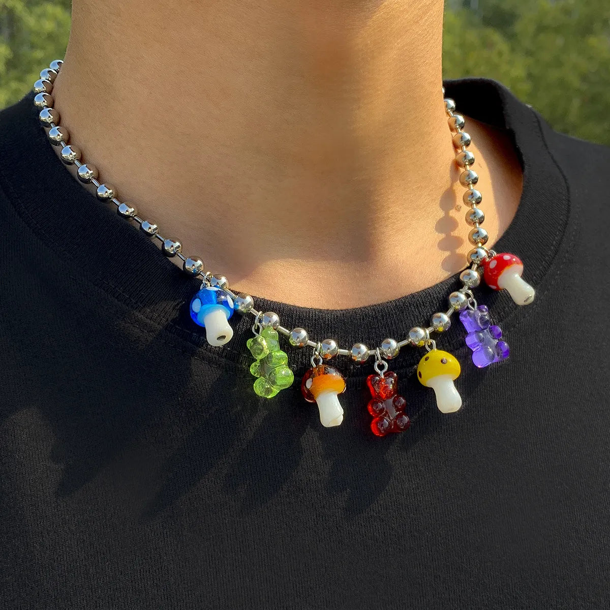 Travel Necklaces-Cute Cartoon Bear Mushroom Arylic Chain Necklace