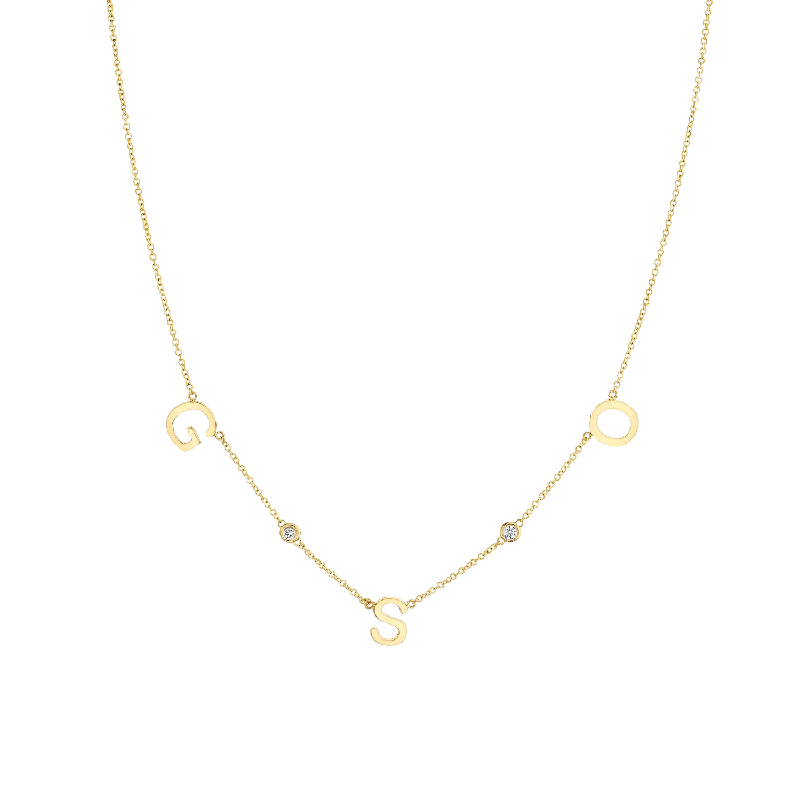 Gold-Plated Necklaces-Triple Letter Diamond Bezel Necklace