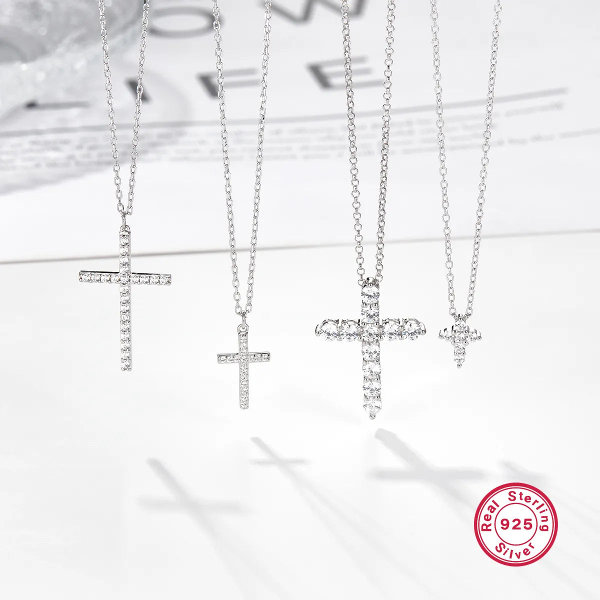 Pendant Chain Necklaces-Sterling Silver White Gold Plated Elegant Vintage Style Simple Style Cross Plating Inlay Zircon Pendant Necklace