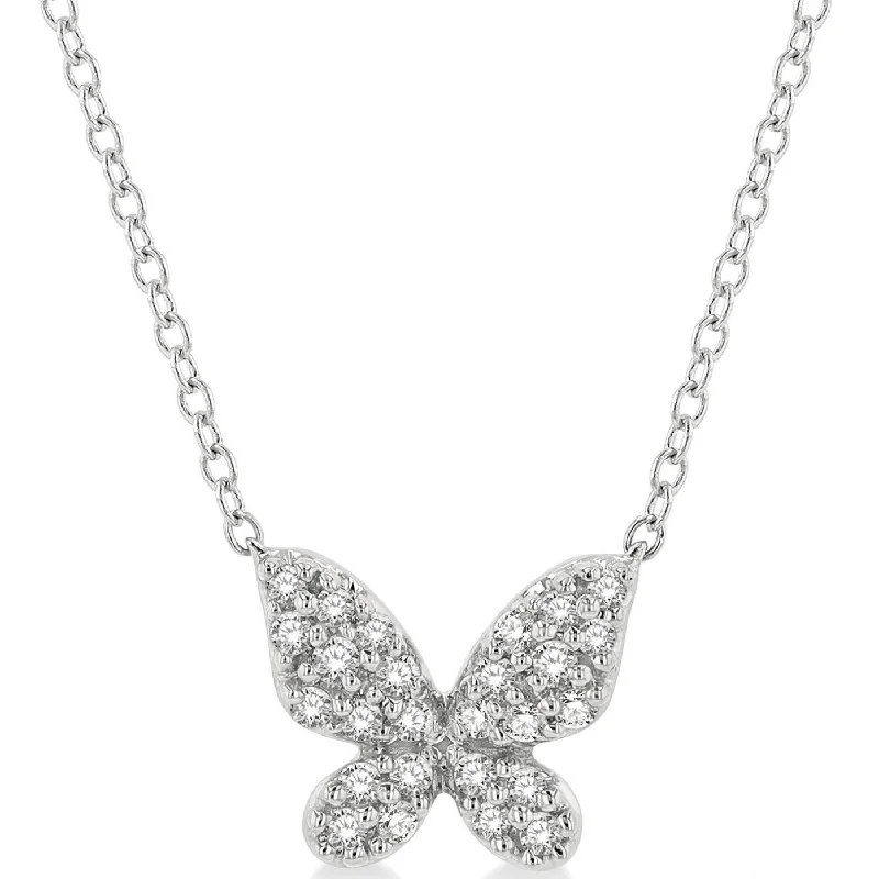 Engraved Name Necklaces-10k White Gold Diamond Butterfly Pendant