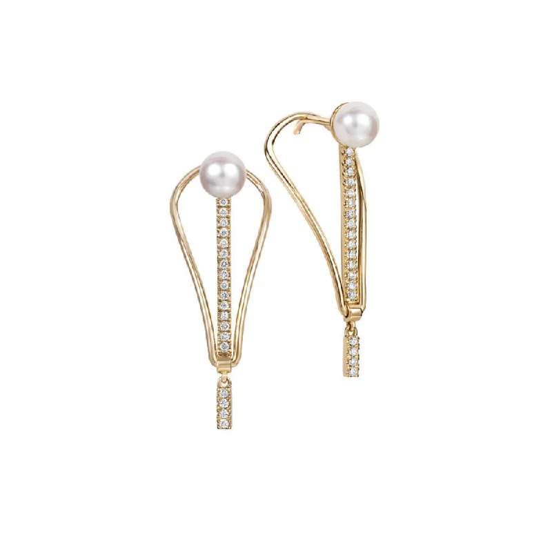 Modern Gold Drop Earrings-ICON FINE Spire 18K Gold Earrings w. Diamond & Pearl