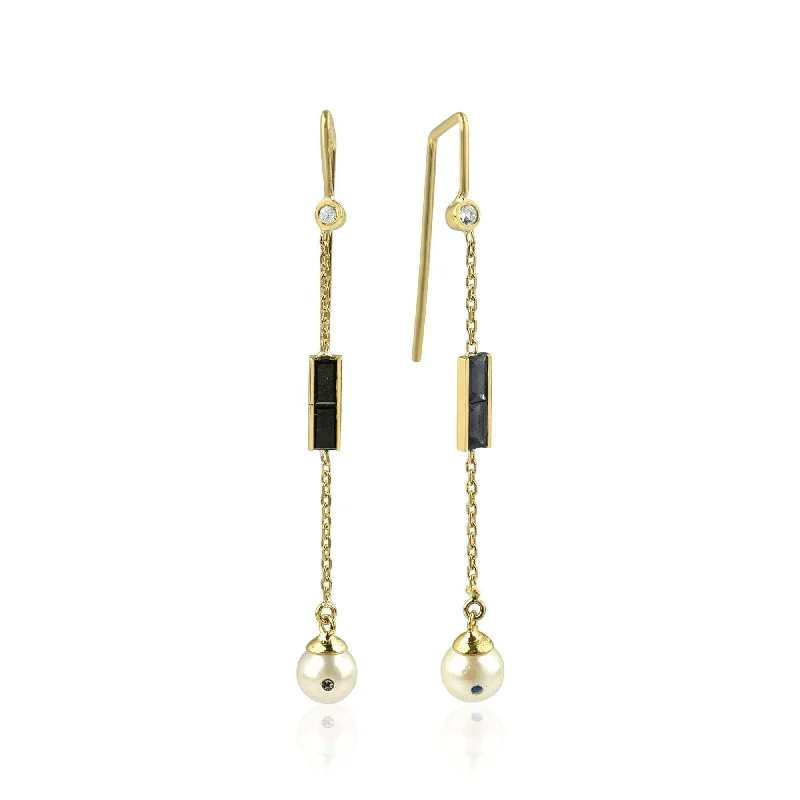 Designer Hoop Earrings-Eline 18K Gold Earrings w. Diamonds, Pearls & Sapphires