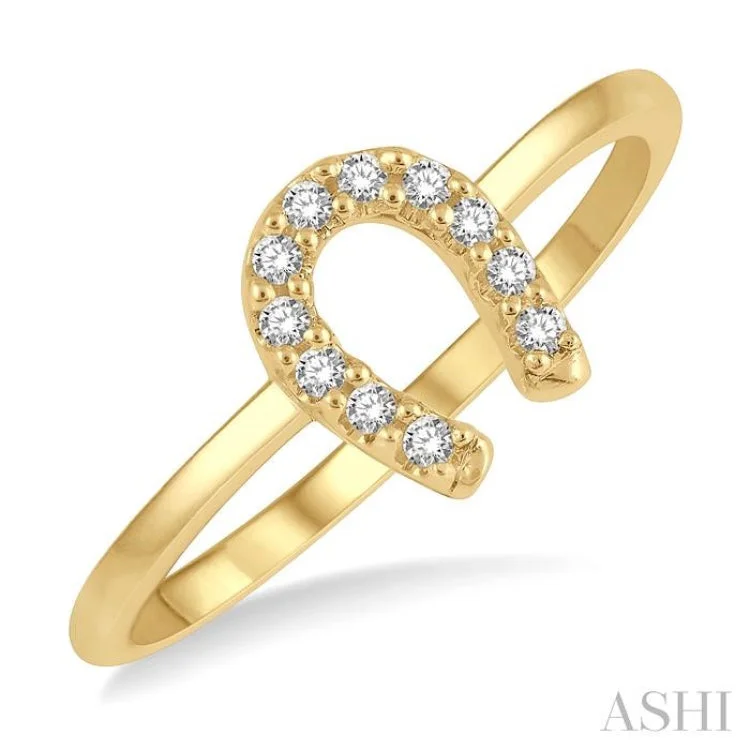 White Gold Wedding Bands-1/10 ctw Horseshoe Charm Round Cut Diamond Petite Fashion Ring in 14K Yellow Gold