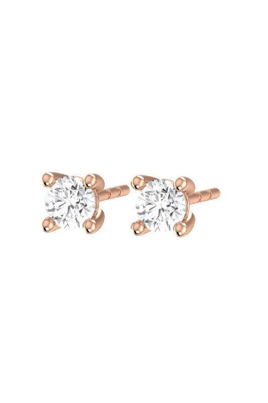 Luxury Gemstone Earrings-Solitaire 18K Rose Gold Earrings w. Lab-Grown Diamonds