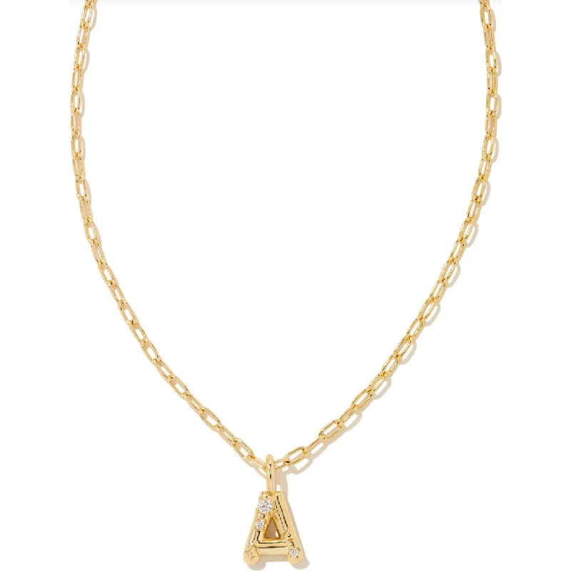 Chakra Necklaces-Kendra Scott Gold Letter Initial Necklace In White Crystal