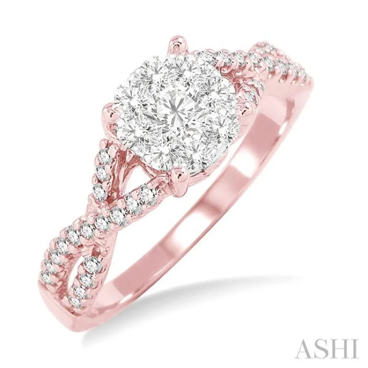 Platinum Engagement Rings with Diamonds-1/3 ctw Lovebright Round Cut Diamond Engagement Ring in 14K Rose and White Gold