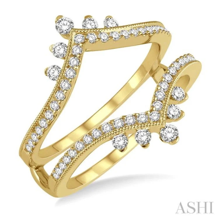 Unique Wedding Rings with Diamonds-1/2 ctw Pointed Arch Round Cut Diamond Insert Ring in 14K Yellow Gold