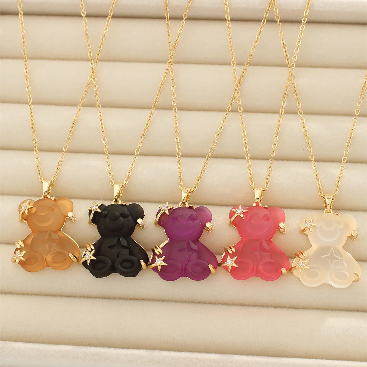 Meaningful Necklaces-Cute Animal Bear Titanium Steel Copper Zircon Pendant Necklace In Bulk