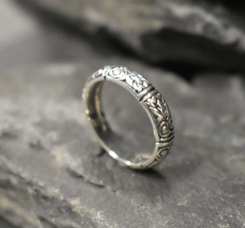 Classic Wedding Rings with Birthstones-Silver Tribal Ring - Silver Vintage Ring - Silver Boho Ring