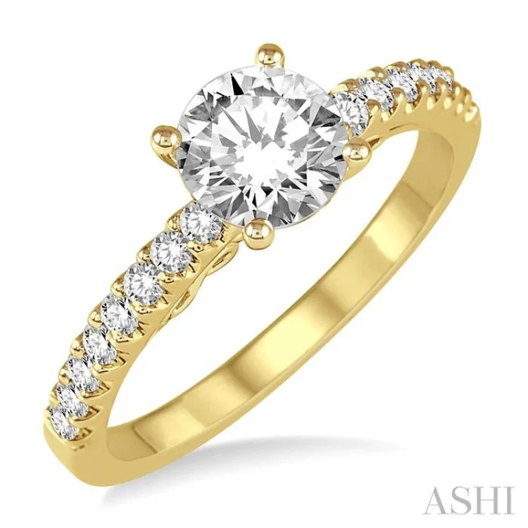 Diamond Engagement Bands for Women-1/4 ctw Round Shape Semi-Mount Diamond Engagement Ring in 14K Yellow Gold