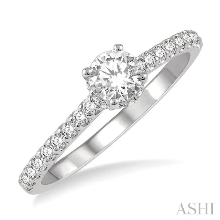 Unique Wedding Rings with Diamonds-1/2 ctw Diamond Engagement Ring With 1/4 ct Round Cut Diamond Center Stone in 14K White Gold