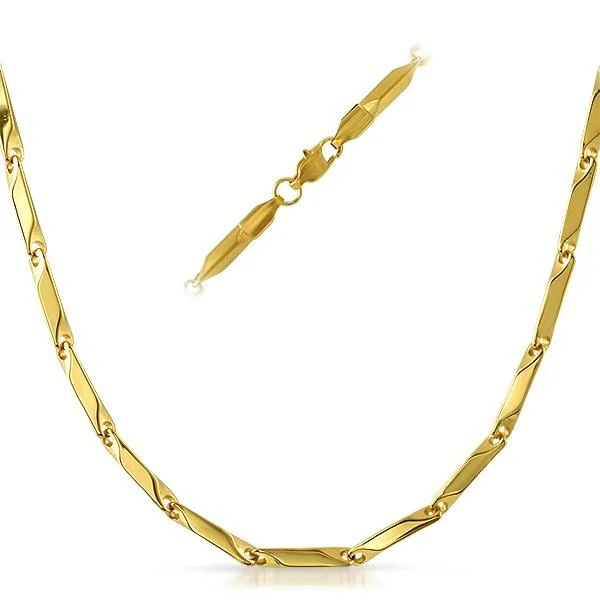 Designer Necklaces-Bullet Stainless IP Gold Steel Chain Necklace 3MM