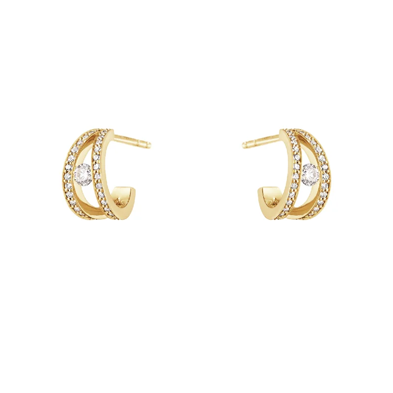 Modern Gold Drop Earrings-Halo 18K Gold Earrings w. Diamonds 0.44 ct