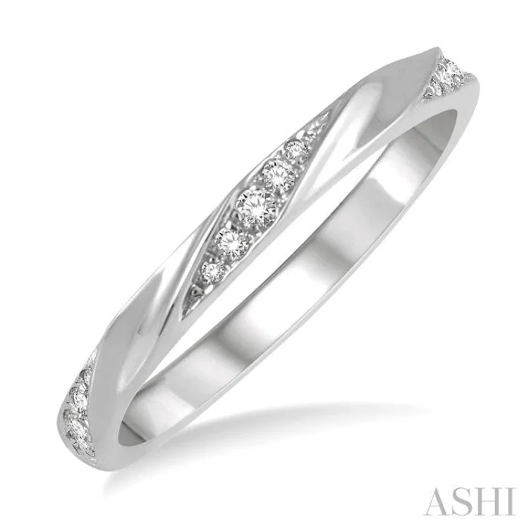 Customizable Promise Wedding Ring Sets-1/10 ctw Pod Shape Grooves Round Cut Diamond Stackable Band in 14K White Gold