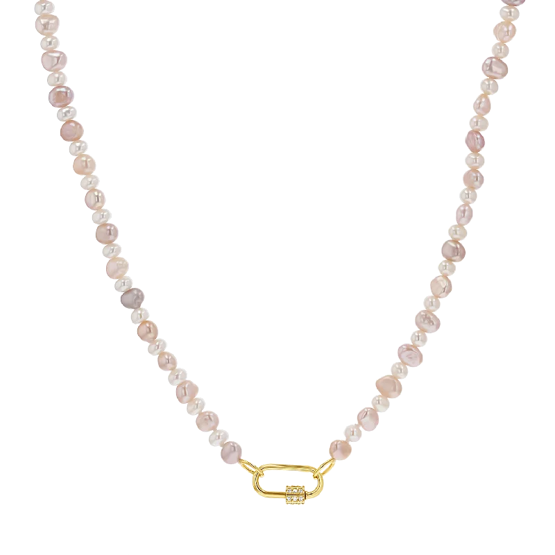 Thin Necklaces-Blush and White Pearl Connector Necklace