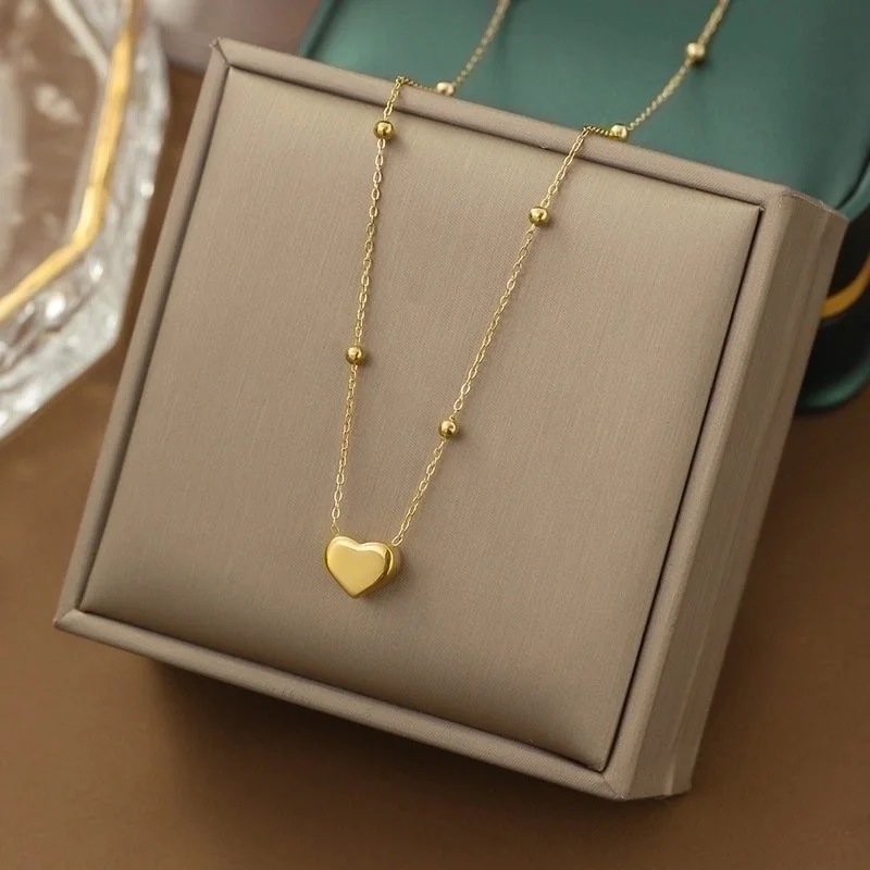 Yc [H205] Ball Bead Chain Heart-Shaped Necklace [Gold]