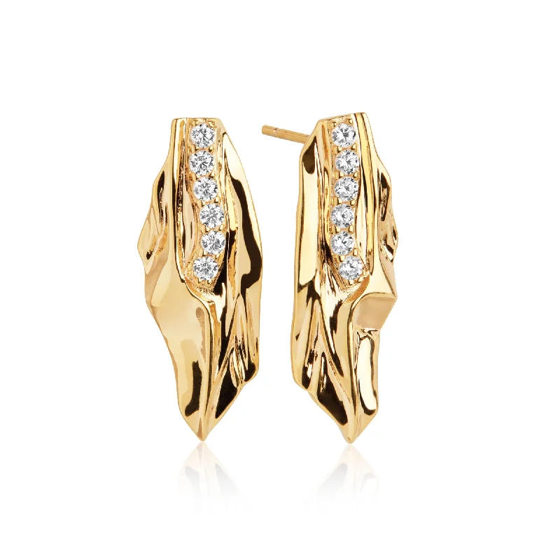 Classic Gold Earrings-Vulcanello Gold Plated Earrings w. White Zirconias