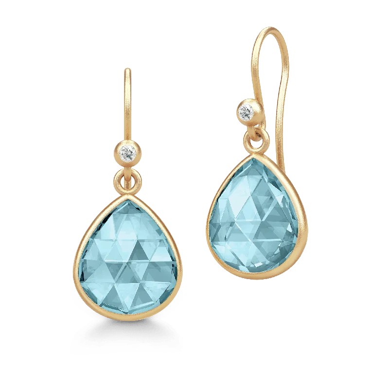 Colorful Gemstone Earrings-Lea Aqua Blue Gold Plated Earrings