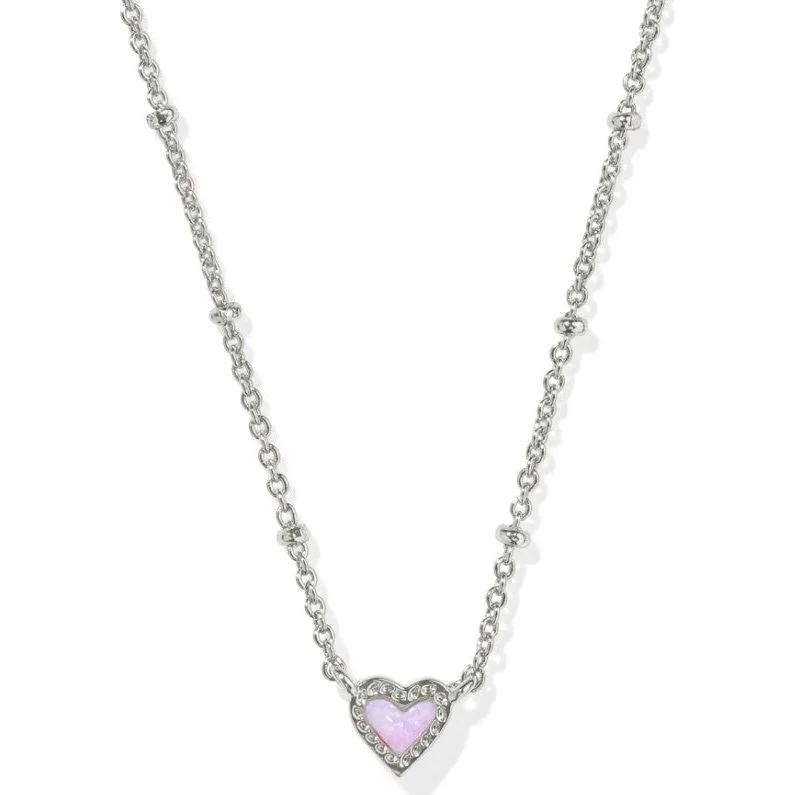 Star Necklaces-Kendra Scott Mini Ari Silver Heart Necklace in Bubblegum Pink Kyocera Opal