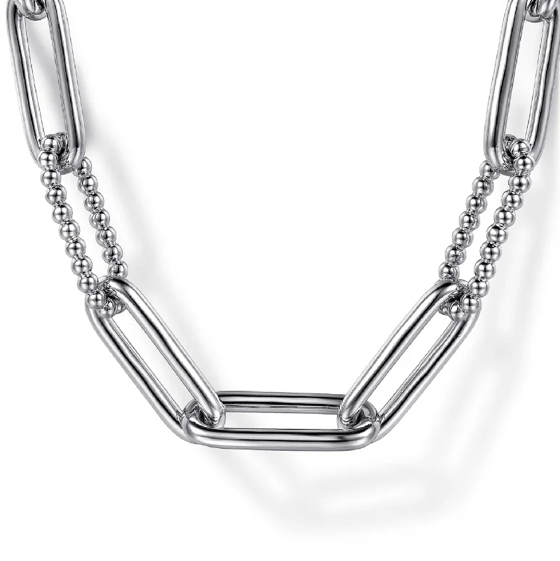 Pendant Necklaces-Gabriel Sterling Silver Oval Link Chain Necklace with Bujukan Stations