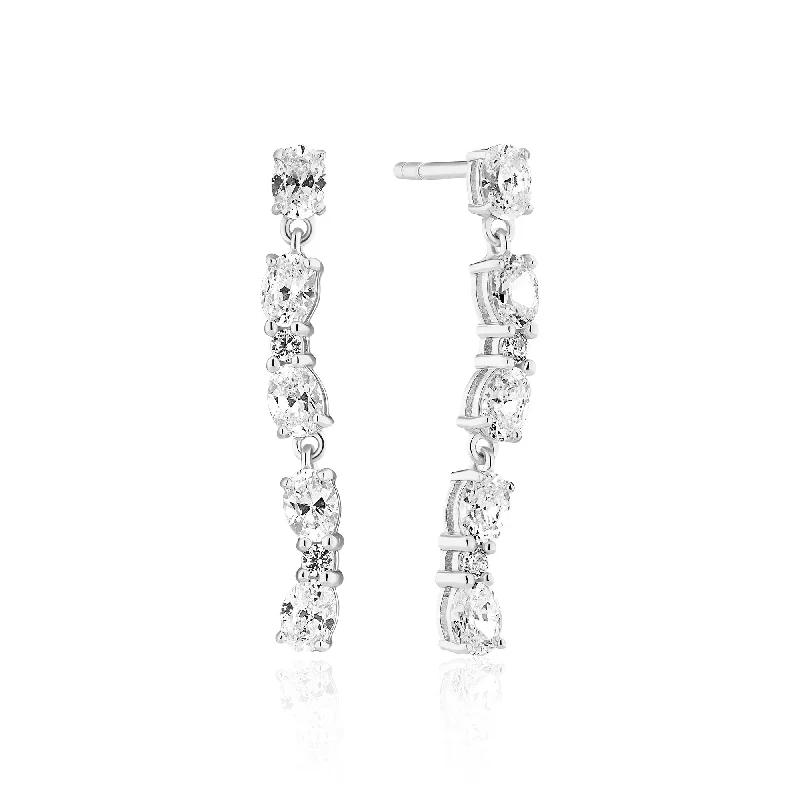 Designer Pearl Drop Earrings-Ellera Ovale Sette Silver Earrings w. Zirconia