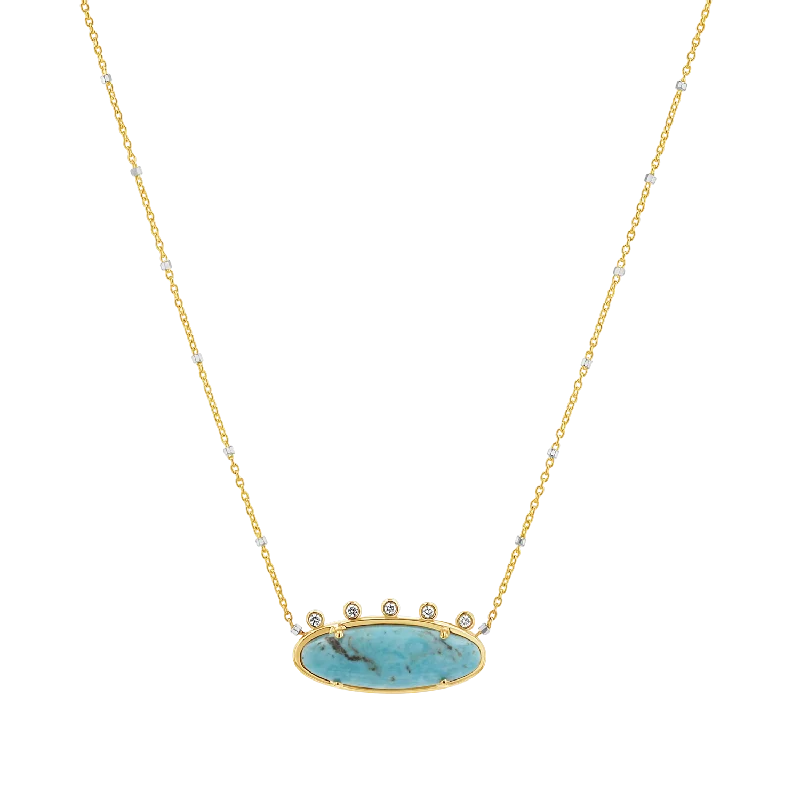 Wedding Necklaces-Diamond Oval Turquoise Necklace