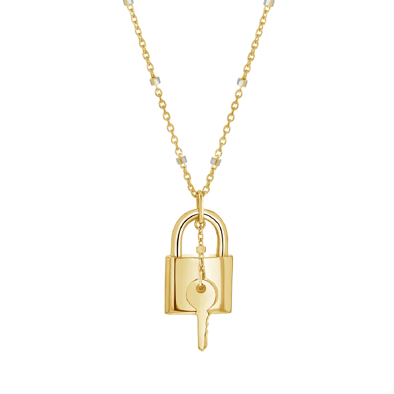 Men's Necklaces-Love Padlock and Key Sparkle Chain Necklace