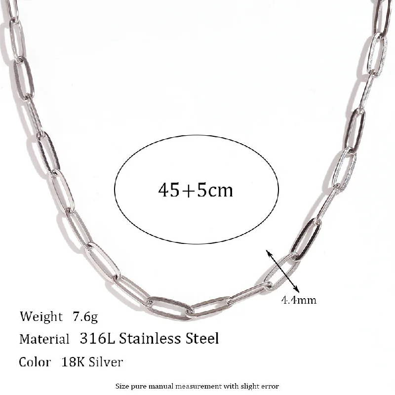 4.4mm paperclip chain - steel necklace -45cm 5cm