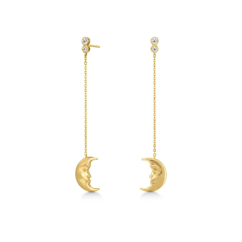 Simple Gold Drop Earrings-Hanging Moon Gold Plated Earring