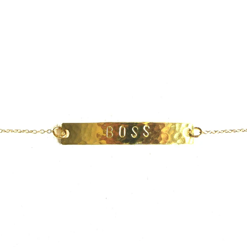 Custom Initial Bracelets-14kt Gold-Filled Bar Personalized Chain Bracelet - Hammered Finish - Nickel Free