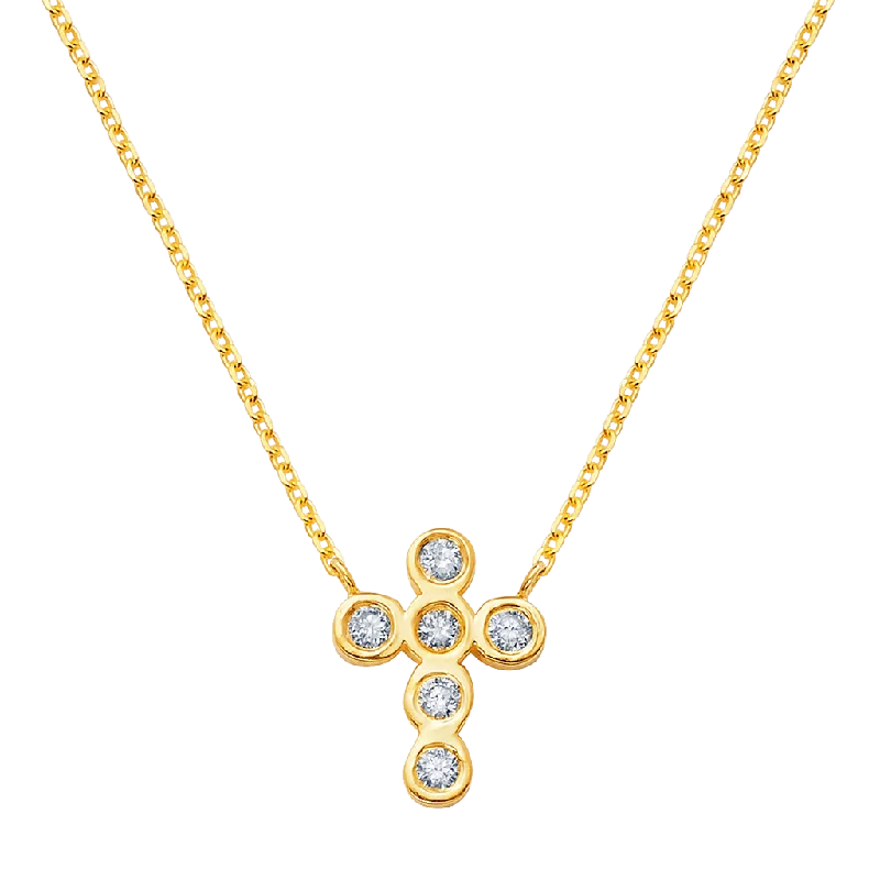 Trendy Gold Necklaces-Diamond Bezel Cross Necklace