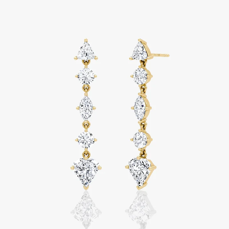 Large Hoop Drop Earrings-Mixed Shape Pavé Dangle 14K Gold Earrings w. 3.0ct Lab-Grown Diamonds