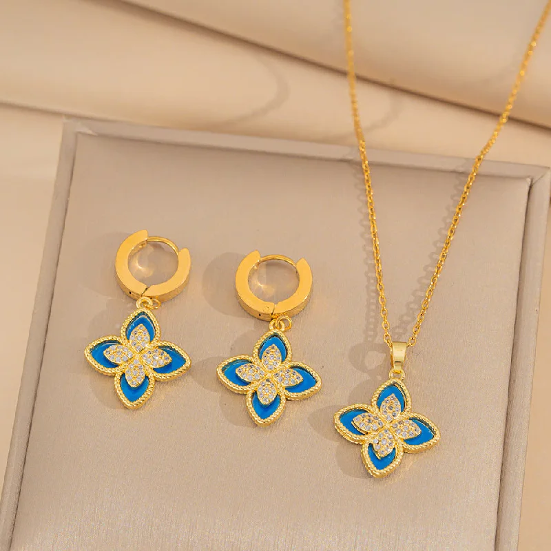 392 Golden Blue Four Leaf Flower Set