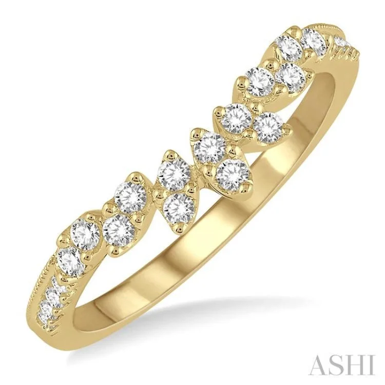 Affordable Engagement Ring Designs-1/4 ctw Marquise Garland Round Cut Diamond Wedding Band in 14K Yellow Gold